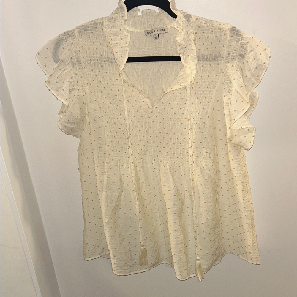 Swiss Dot Ivory Ruffle Blouse